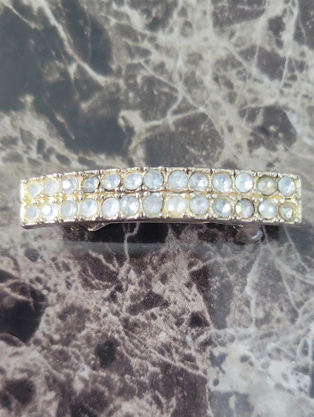 Vintage Chzech Pave' Set Crystal Two Row 10kt Rhodium Plated French Barret